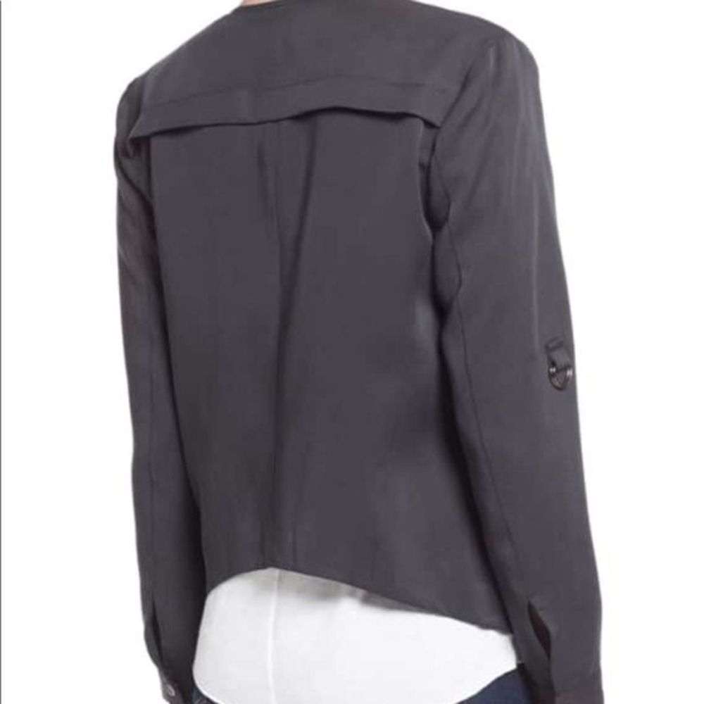 ASTR Gray Drape Full Zip Biker Moto Roll Tab Snap Sleeve Jacket - Picture 3 of 15